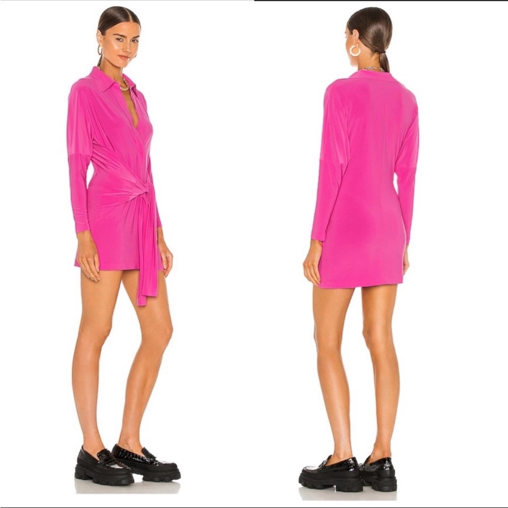 NWT Norma Kamali x REVOLVE Mini Tie Front NK Shirt Dress in Orchid Pink Small
